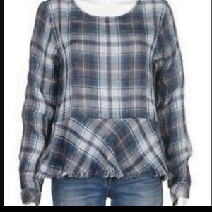 Cloth & Stone Anthropologie Plaid Peplum Shirt Style C1670-971-731